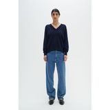 InWear - Gebreide Trui - Blauw - Katoen - Relaxte V-hals