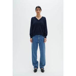 InWear - Gebreide Trui - Blauw - Katoen - Relaxte V-hals