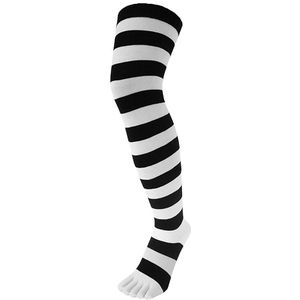 TOETOE - Essentiele Vochtregulerende Katoenen Over-De-Knie Teen Sokken voor Heren en Dames - Gestreept Zwart & Wit