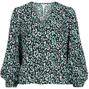 OBJECT Top OBJLEONORA Met All Over Print Zwart/groen - Maat XL