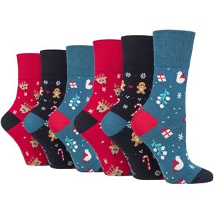 Gentle Grip - Kerstsokken - Blauw/Rood/Grijs - 6 Paar - Katoen