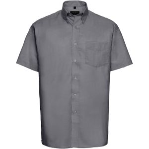 Russell Collection Heren Oxford Easy-Care overhemd met korte mouwen (Zilver)