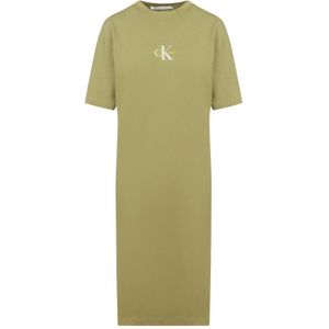 Women's Calvin Klein Monogram Logo T-Shirt Dress in olive