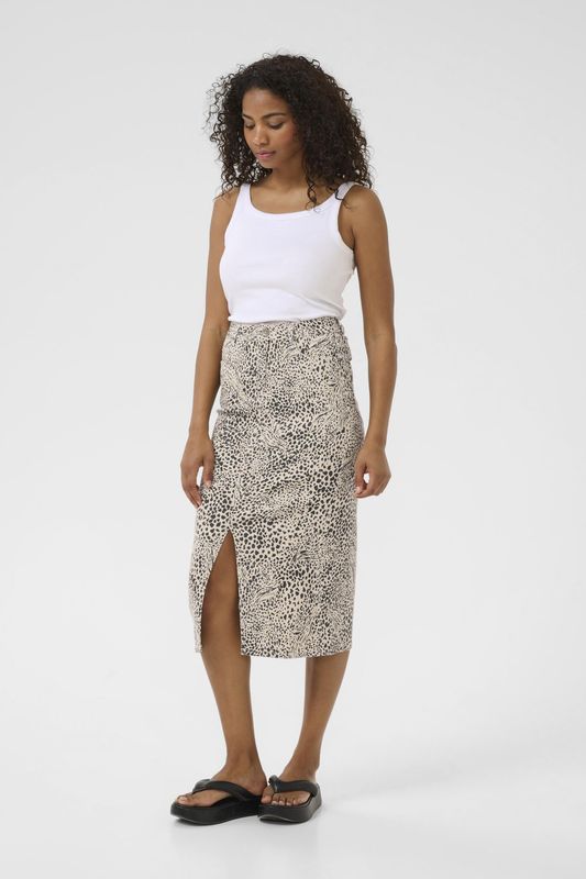 Kaffe - Abstract Luipaard Rib Rok - Bruin - Dames