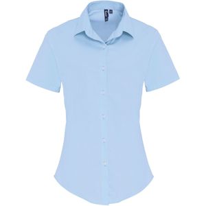 Premier Dames/dames Stretch Fit Poplin Korte Mouw Blouse (Lichtblauw)