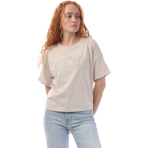 Dames-T-shirt DKNY gevlamd Rhinestone Logo in Beige