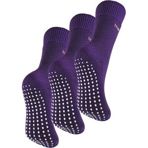 3 paar multiverpakking dames fleece pantoffelsokken | THMO | Ademende Crew Indoor Thermische Sokken met Grip - Paars
