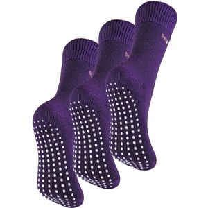 3 paar multiverpakking dames fleece pantoffelsokken | THMO | Ademende Crew Indoor Thermische Sokken met Grip - Paars