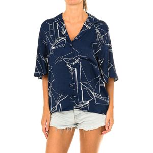 Damesblouse met korte mouwen en reverskraag W4010021A