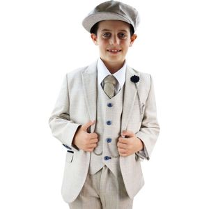 3-delig - Crèmekleurig - Pak - Klassiek - Visgraat-tweedruit - Voor Jongens