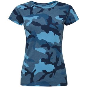SOLS Dames/dames Camo T-Shirt Met Korte Mouwen (Blauwe Camo) - Maat S
