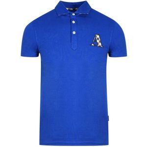 Aquascutum Geruit Blauw Poloshirt Met Logo - Maat S