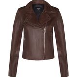 Dames - Leren Biker Jas - Zwart - Brando - Klassiek