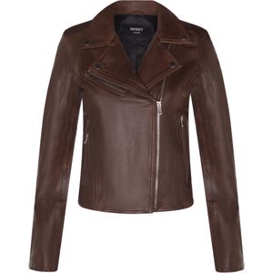 Dames - Leren Biker Jas - Zwart - Brando - Klassiek