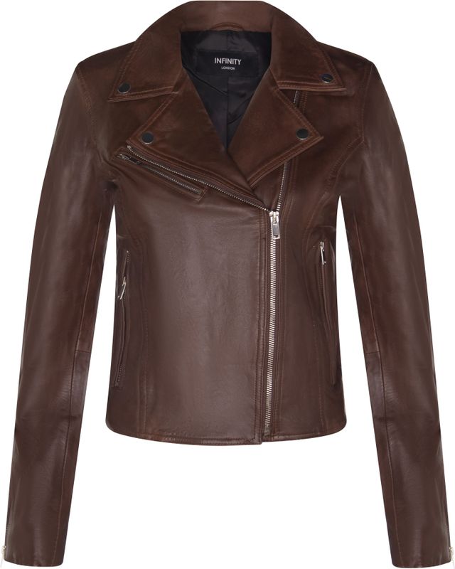 Dames - Leren Biker Jas - Zwart - Brando - Klassiek