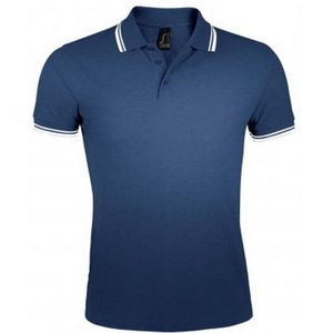 SOLS Heren Pasadena getipt korte mouw Pique Polo Shirt (Franse marine / Wit)