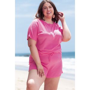 Plus Size Wafelbrei Korte Set Roze