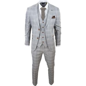 Herenpak - Lichtgrijs - 3-delig - Met Fluwelen Afwerking