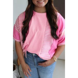 Plus Size Roze Kleurblok Korte Mouwen Top