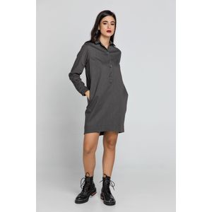 Conquista - Donkergrijze Overhemdjurk - Tencel - Lange Mouwen