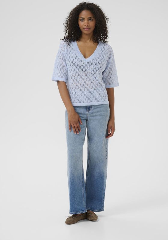 Kaffe - Windsurfer Melange - V-Neck Pullover - Blauw - Wol