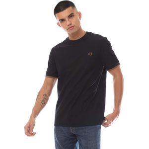 Fred Perry Heren Piqué T-shirt met Tip (Marine)