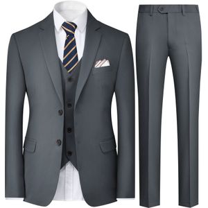 3-delig herenpak in effen kleur met twee knopen en revers, donkergrijs