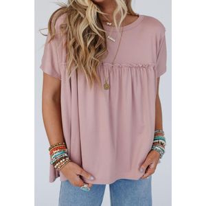 Azura Exchange Lichtroze Rimpeltrim Losse Babydoll T-shirt