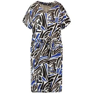 Samoon jurk met all over print en ceintuur zwart/blauw/wit