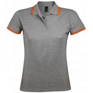 SOLS Dames/dames Pasadena Getipt Korte Mouw Pique Polo Shirt (Grijze Mergel/oranje) - Maat L