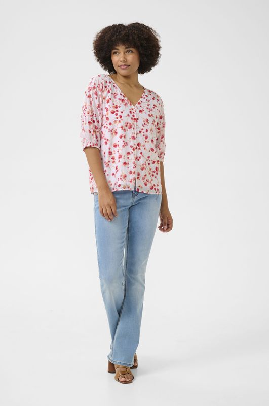 Blouse - Rood/Wit - Giselle - Wijde Blouse - Halve Mouw