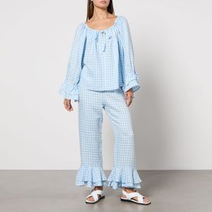 Damesslaapstoel Cha Cha linnen loungeset in blauw en wit