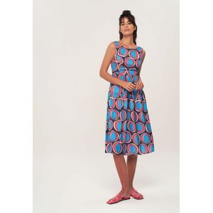 Herita Gedrukte lange jurk met strikceintuur - Dagjurk - Blauw & Rood