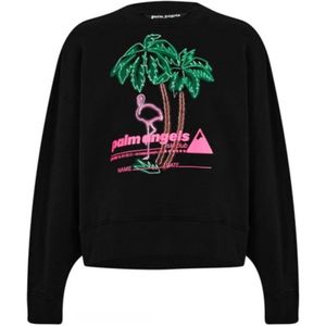 Palm Angels Ski Club Logo Crew Neck Black Sweater - Maat M