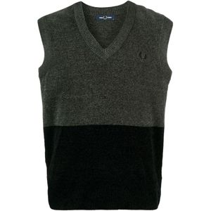 Fred Perry Heren Kleurblokkens Chenille Vest Top (Veldd Groen)