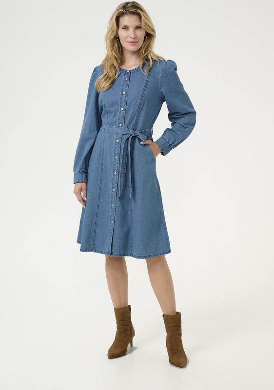 Bandeaujurk - Feminine - Onder de Knie - Lange Mouwen - 83% Katoen