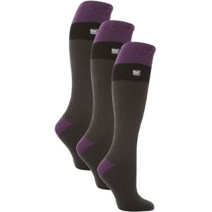 Heat Holders - 3 paar kniehoge skisokken voor dames - Houtskool / Paars