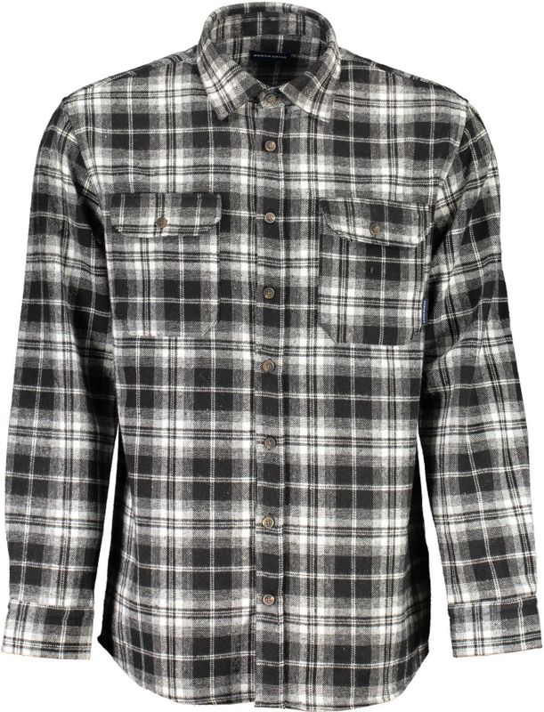 Flannel Shirt - Zwart - Katoenen Overhemd - Lange Mouwen - Italiaanse Kraag