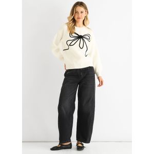 Crème oversized trui met contraststrikpatroon