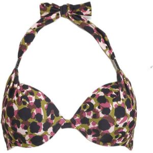 BEACHWAVE Voorgevormde Push-up Bikinitop Zwart/groen/roze/ecru - Maat 80C