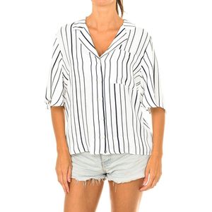 Damesblouse met korte mouwen en reverskraag W4010021A