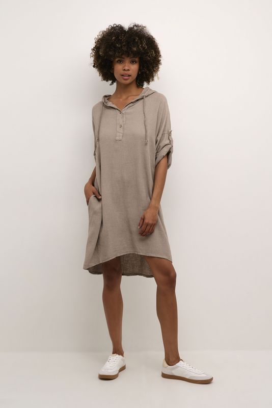 Cream - Jurk 'Lark' - Nude - Met Capuchon - Knoopsluiting - Knielengte