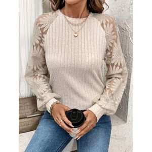 Kanten Mouwen Geribbelde Breipullover