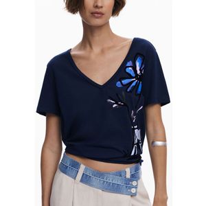 Bloemenprint V-hals T-shirt