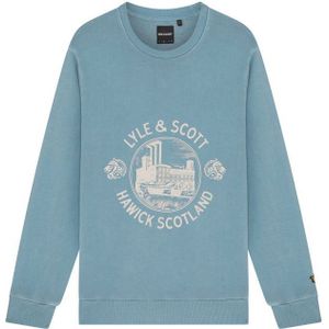 Lyle & Scott Sweater Met Printopdruk Skipton Blue - Maat 2XL