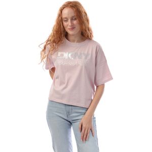 Dames DKNY Foil Rhinestone Logo T-shirt in Wit zilver