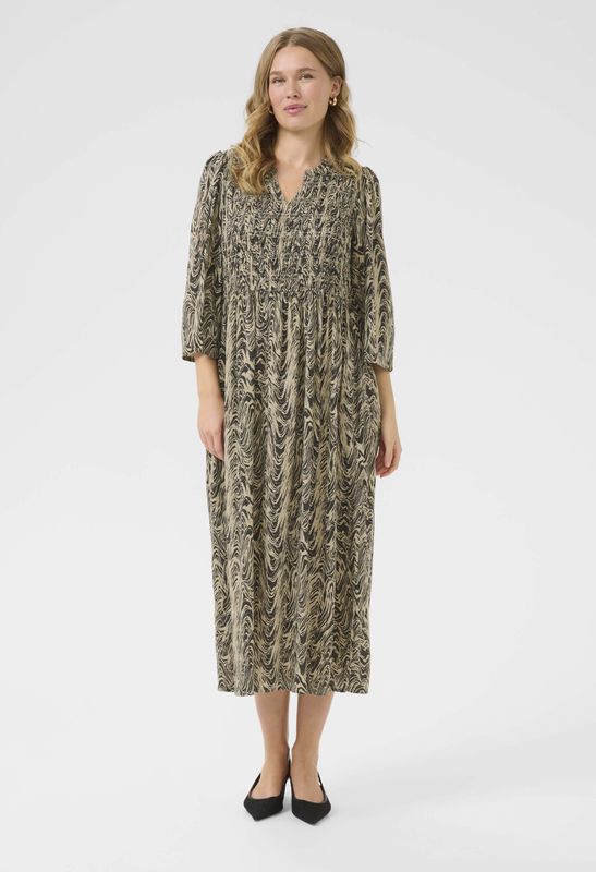 Kaffe - Ofelia - Jurk - Chamois/Zwart - Viscose - Maxi Lengte