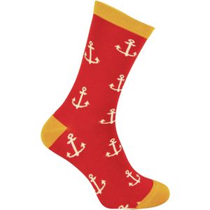 Mr Heron bamboesokken met nieuw patroon voor heren - Ankers (Rood)