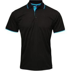 Premier Herencontrast Coolchecker Polo Shirt (Zwart/Turkoois)
