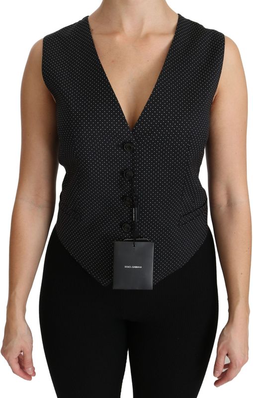 Dolce & Gabbana Zwarte Gestippelde Giletop Blouse